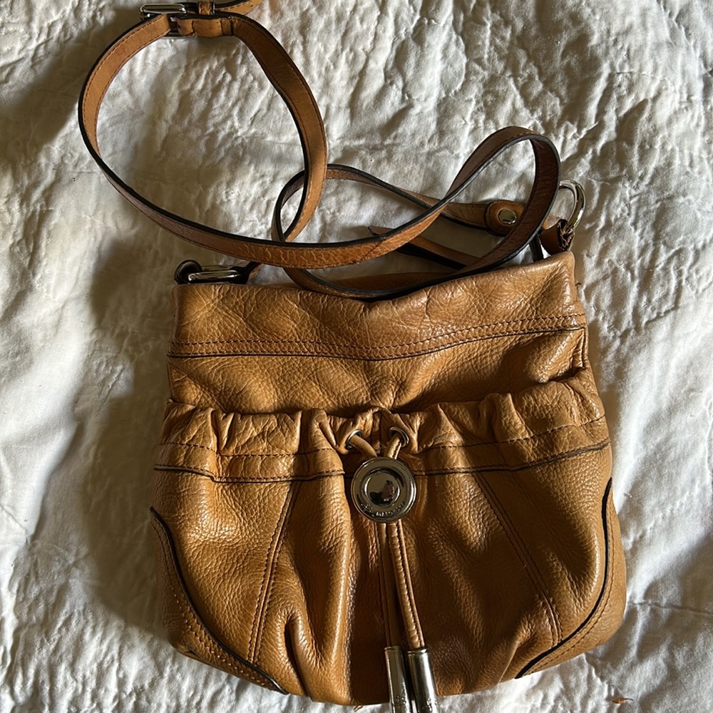 b. makowsky Tan Leather Crossbody Bag